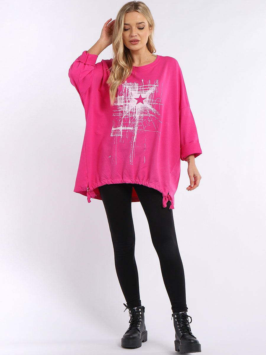 Abstract Star Oversized Top fuchsia