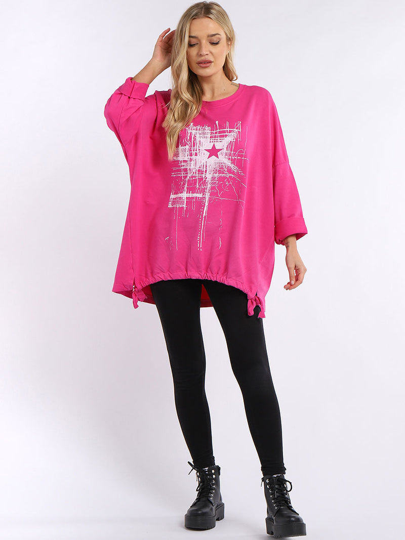 Abstract Star Oversized Top fuchsia
