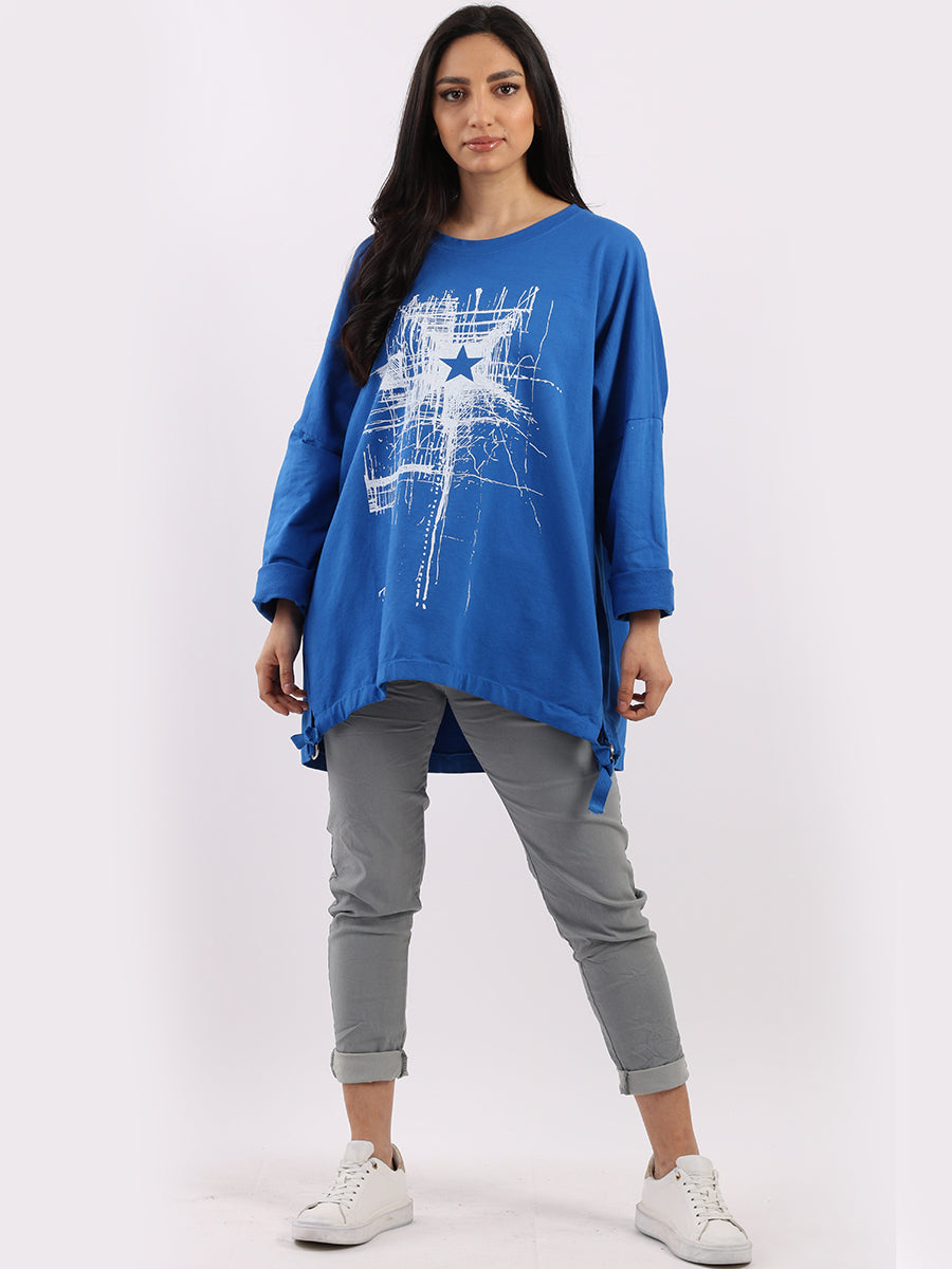 Abstract Star Oversized Top royal blue
