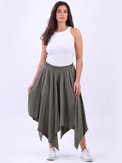 Raw Edge Cotton Skirt Khaki