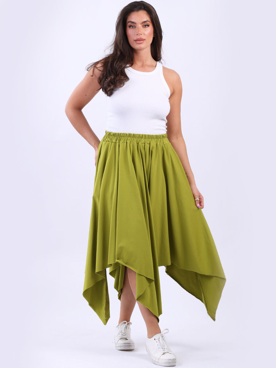 Raw Edge Cotton Skirt Olive