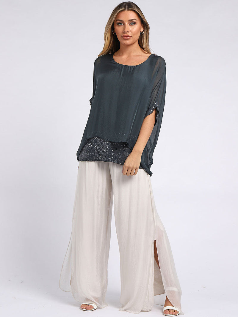 Silk Tunic Top Charcoal