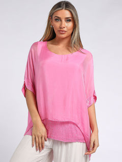 Silk Tunic Top Fuchsia