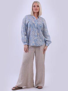 Floral Cotton Crop Blouse Denim