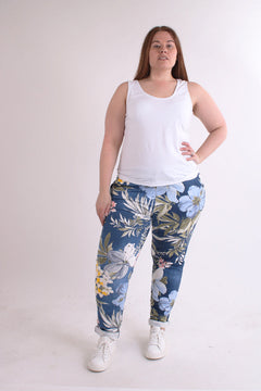Floral Cotton Joggers Denim