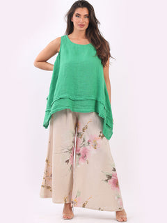 Floral Linen Palazzo Pant Beige