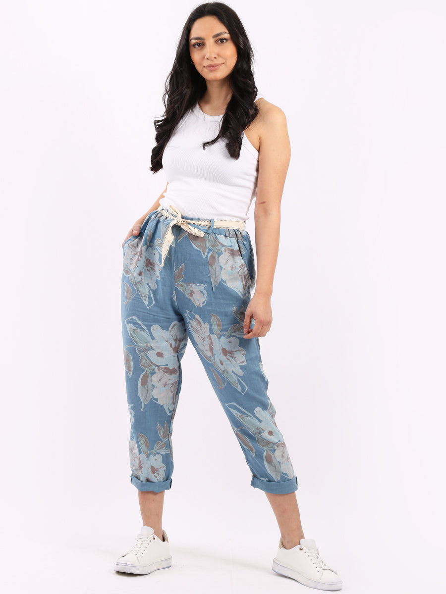 Floral Print Ladies Linen Trouser Denim