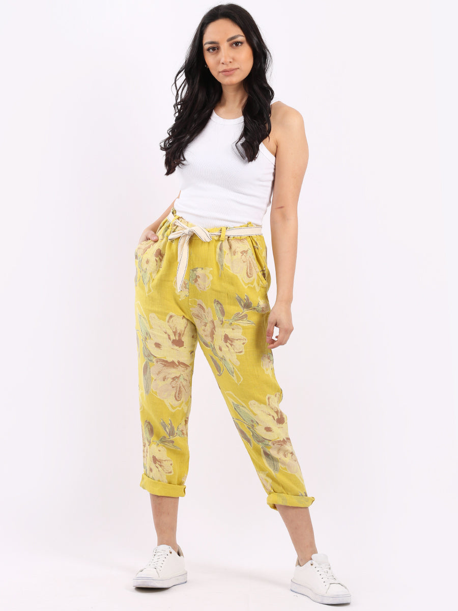 Floral Print Ladies Linen Trouser