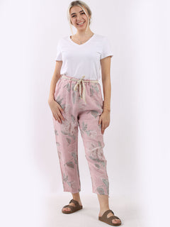 Floral Print Ladies Linen Trouser Pink