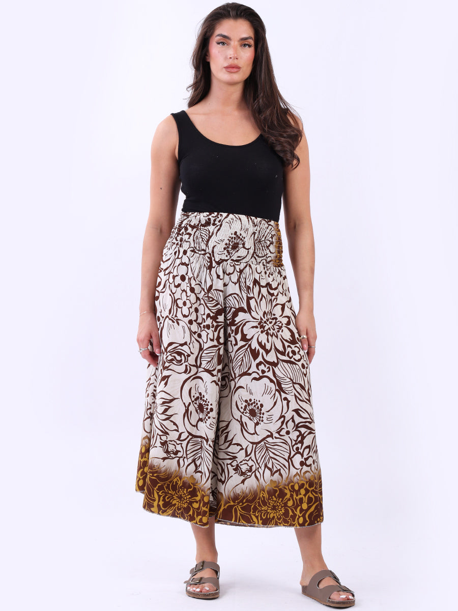 Floral Wide Leg Culottes Pant Chocolate