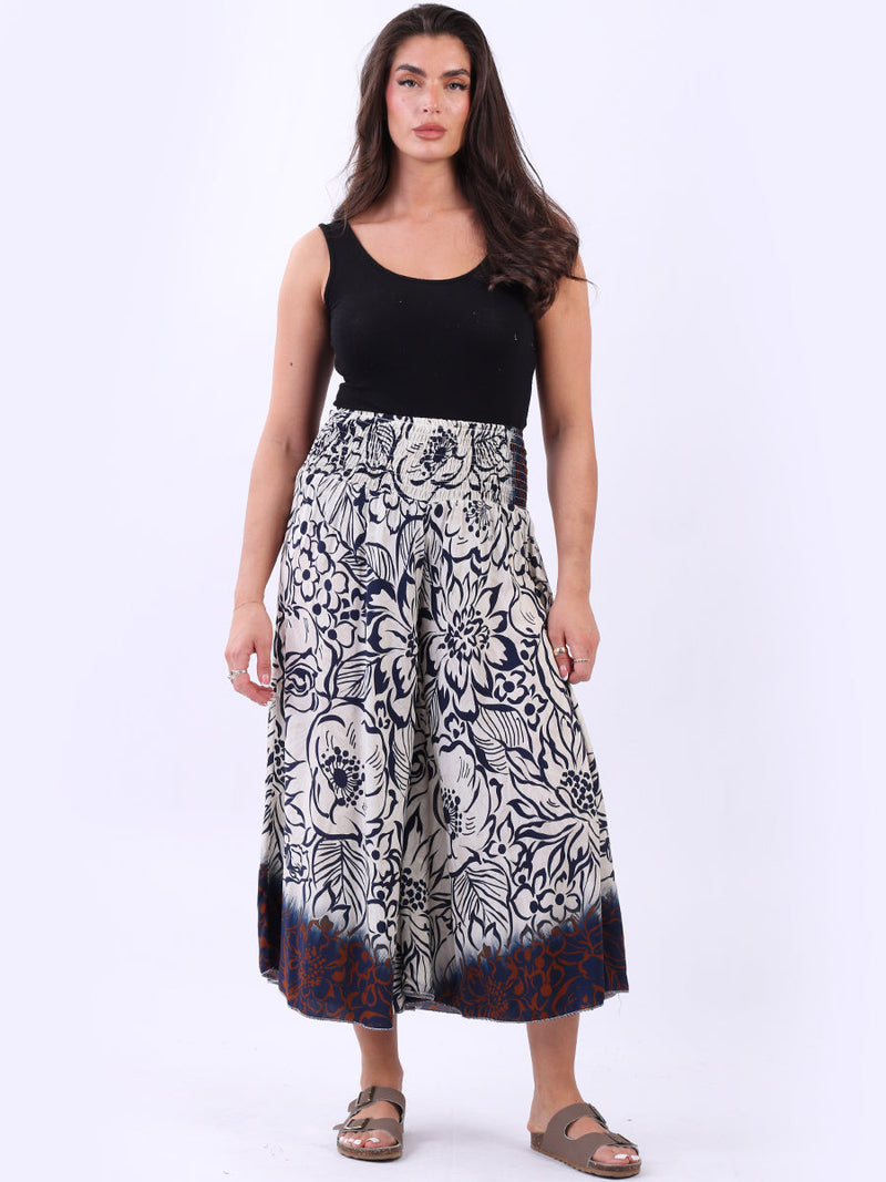Floral Wide Leg Culottes Pant Navy