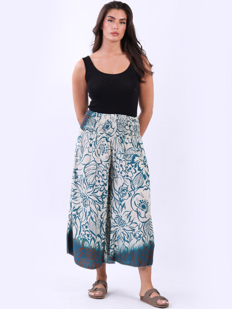 Floral Wide Leg Culottes Pant Teal