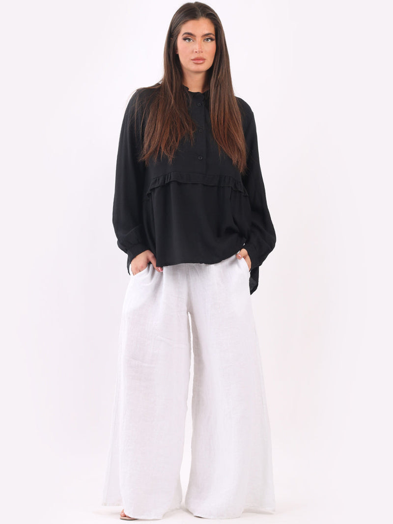 Ladies Ruffle Peplum Tunic Top Black