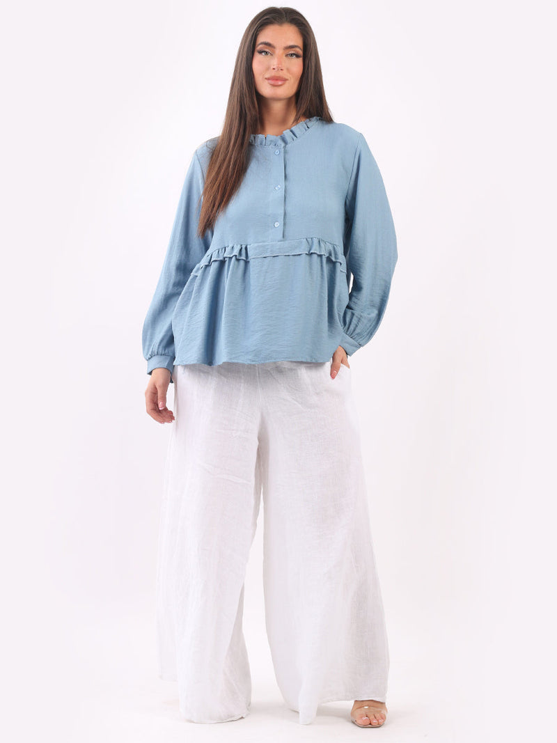 Ladies Ruffle Peplum Tunic Top Denim