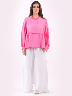 Ladies Ruffle Peplum Tunic Top Fuchsia