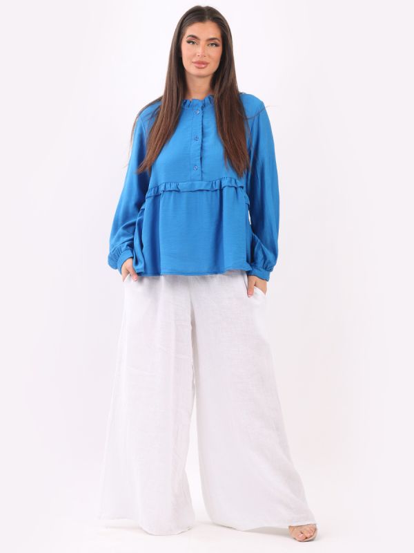 Ladies Ruffle Peplum Tunic Top Royal Blue