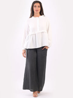 Ladies Ruffle Peplum Tunic Top White