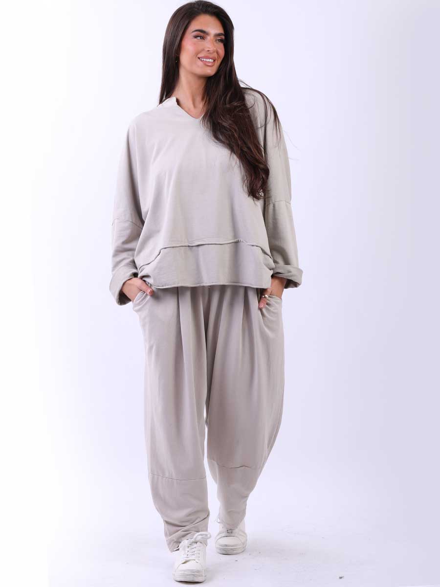 Raw Edge Baggy Cotton Sweat Top Beige