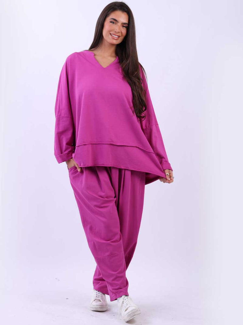 Raw Edge Baggy Cotton Sweat Top Fuchsia