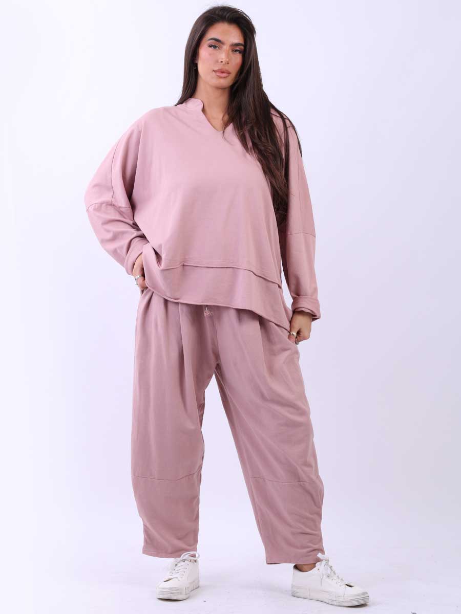 Raw Edge Baggy Cotton Sweat Top Pink