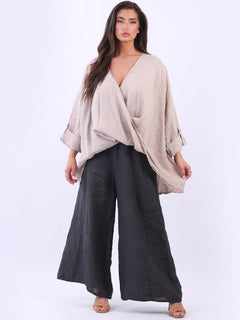 Linen Crossover Top Beige