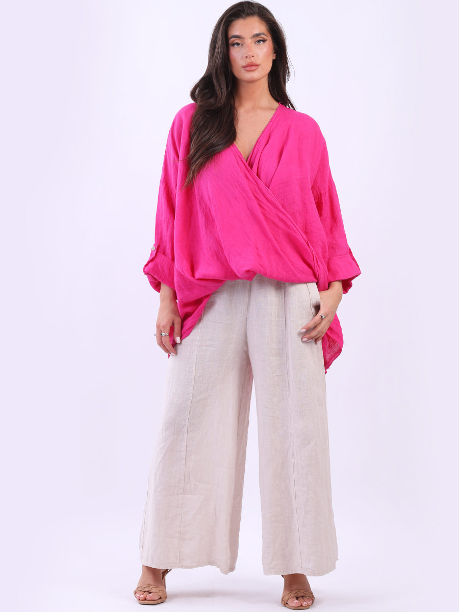 Linen Crossover Top Fuchsia