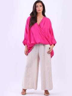 Linen Crossover Top Fuchsia