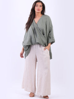 Linen Crossover Top Khaki
