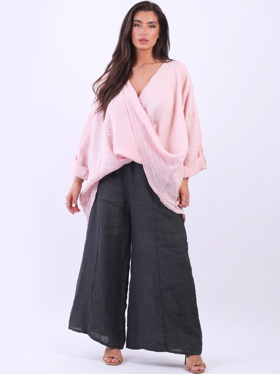 Linen Crossover Top Pink