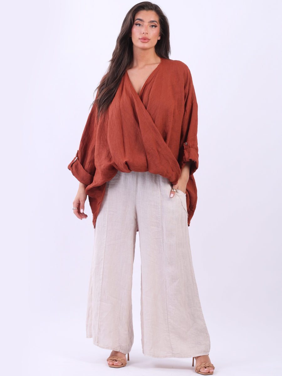 Linen Crossover Top Rust