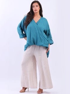 Linen Crossover Top Teal