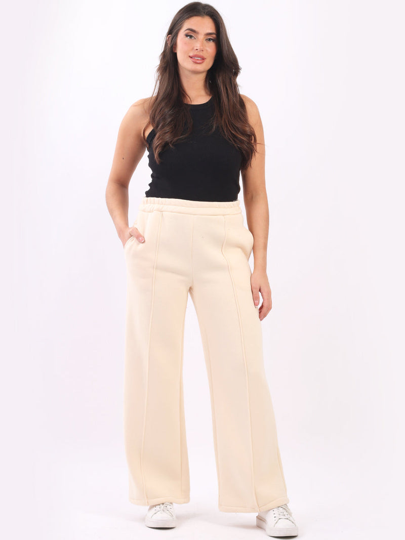 Plain Wide Leg Cotton Trouser Beige