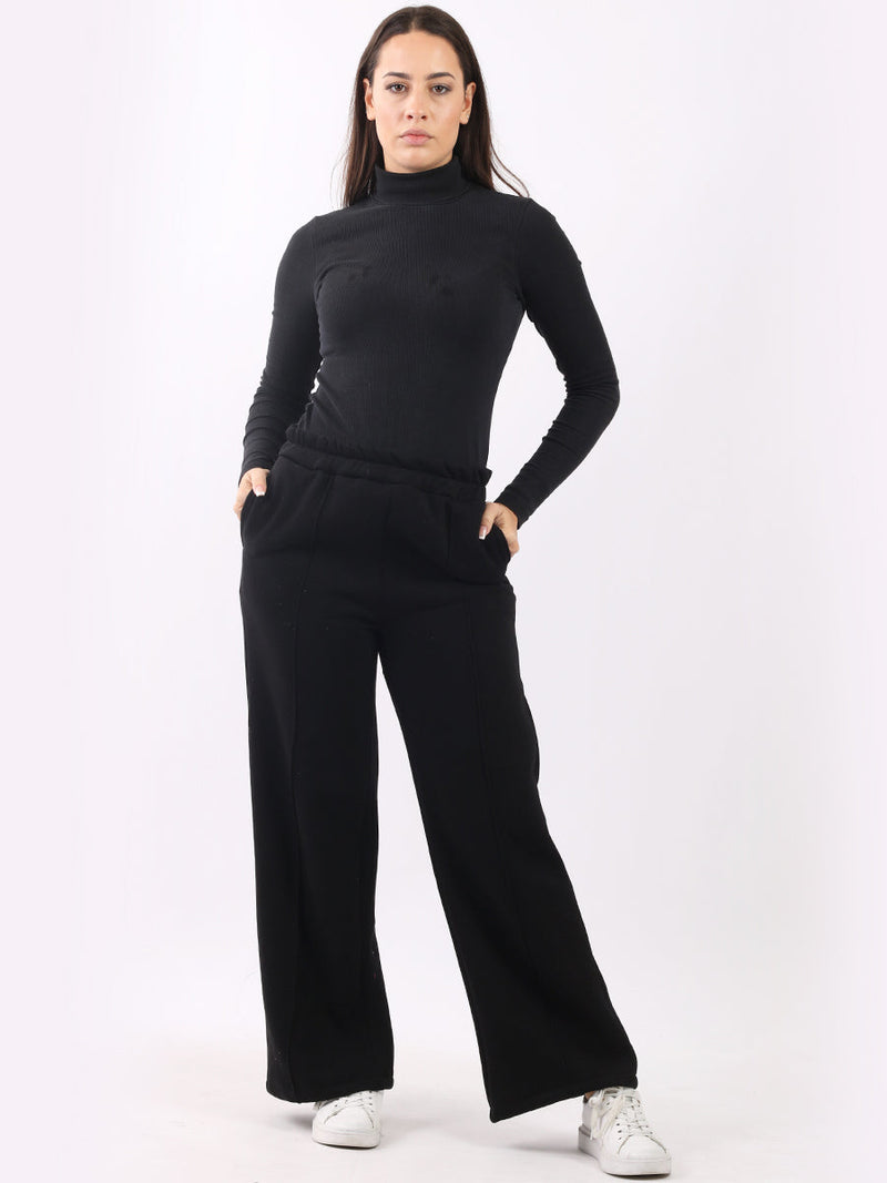 Plain Wide Leg Cotton Trouser Black