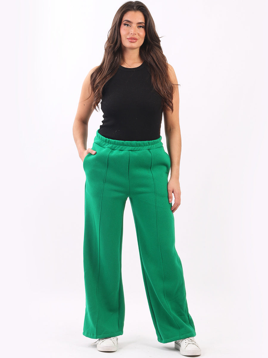 Plain Wide Leg Cotton Trouser Green