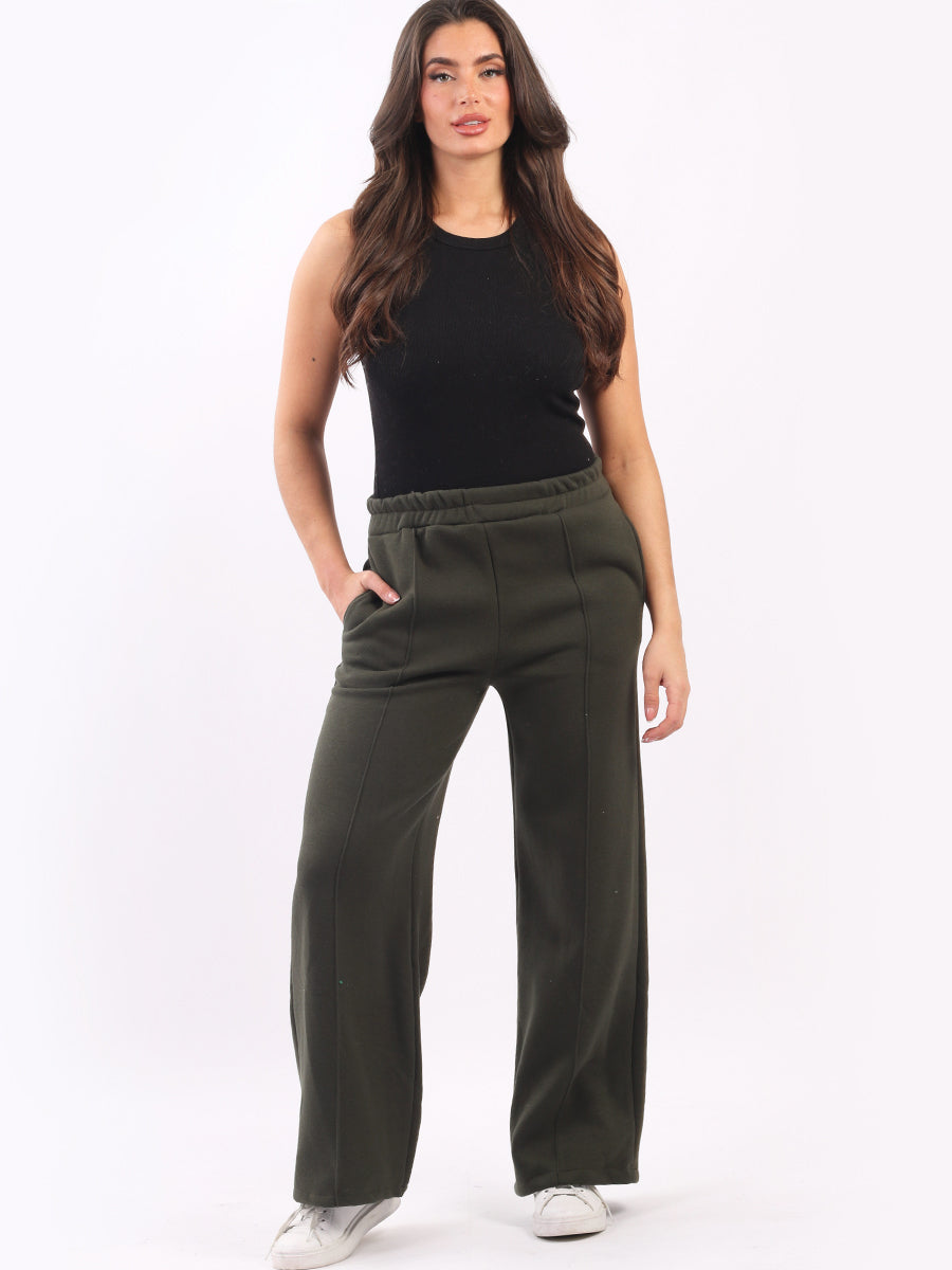 Plain Wide Leg Cotton Trouser Khaki