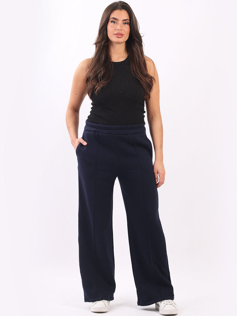 Plain Wide Leg Cotton Trouser Navy