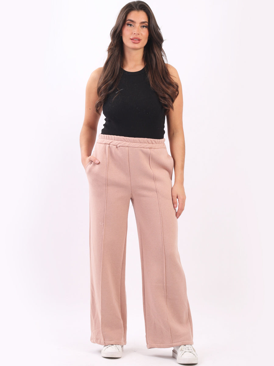 Plain Wide Leg Cotton Trouser Pink