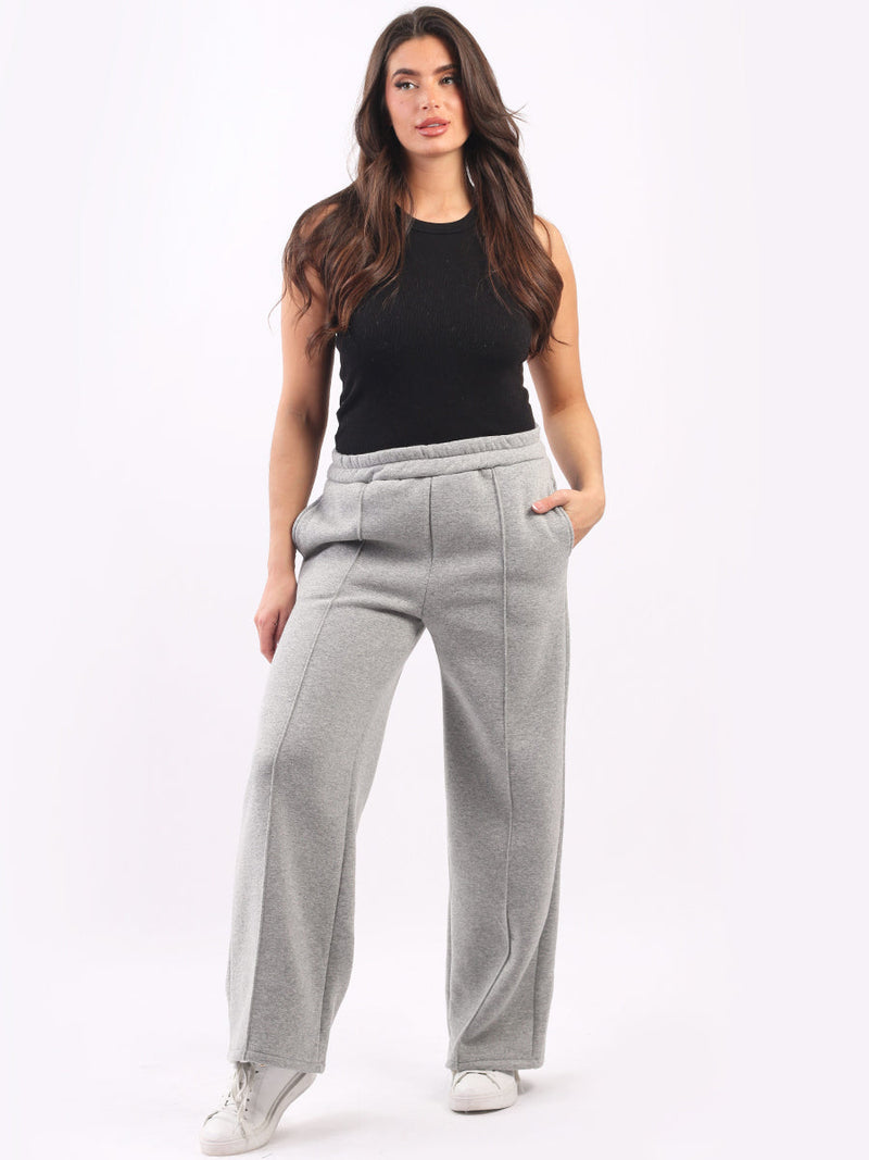 Plain Wide Leg Cotton Trouser Silver