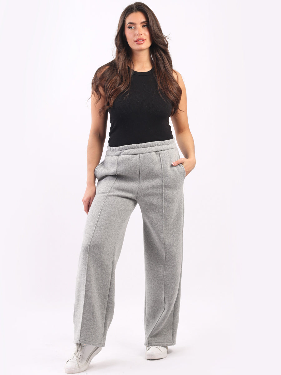 Plain Wide Leg Cotton Trouser Silver