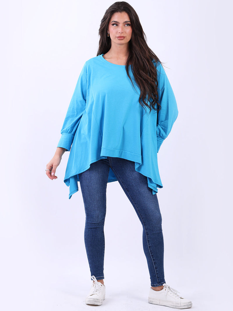 Plus Size Batwing Cotton Top Azure