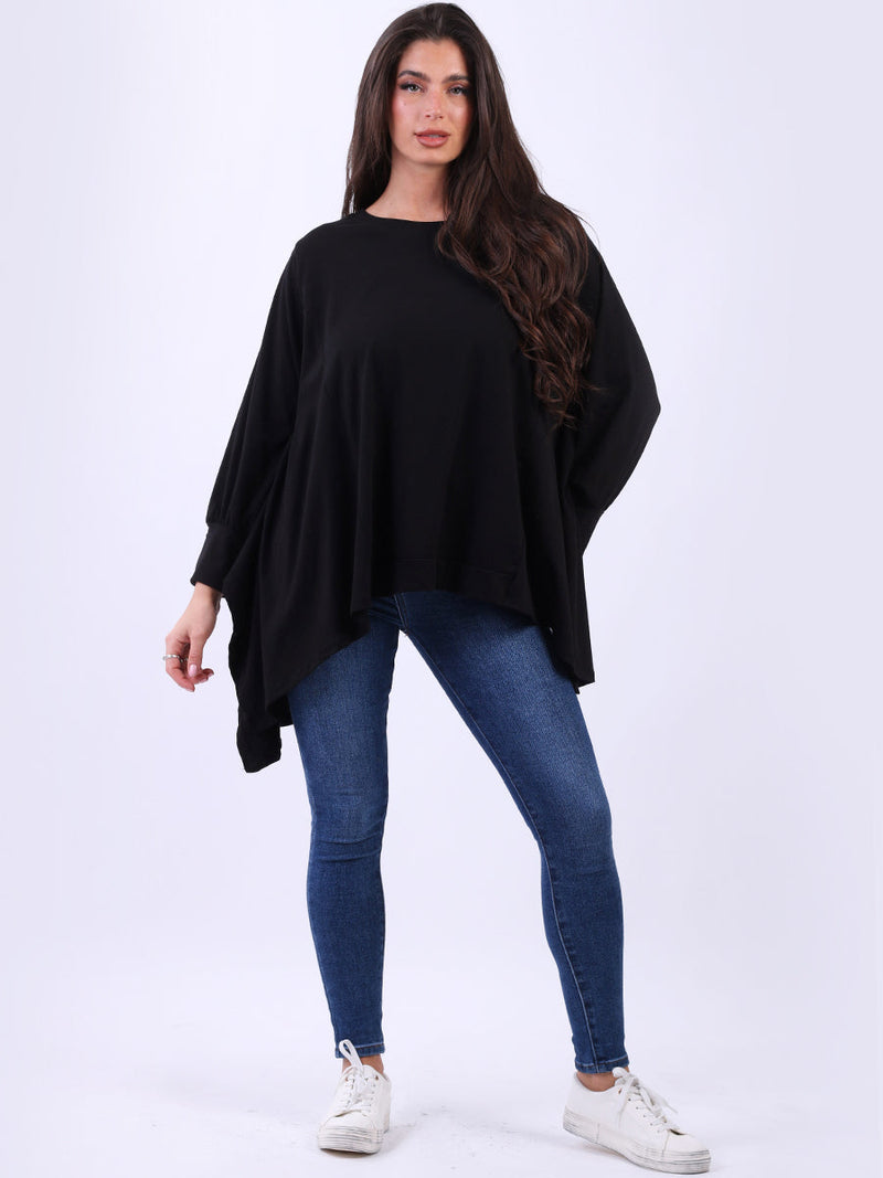 Plus Size Batwing Cotton Top Black