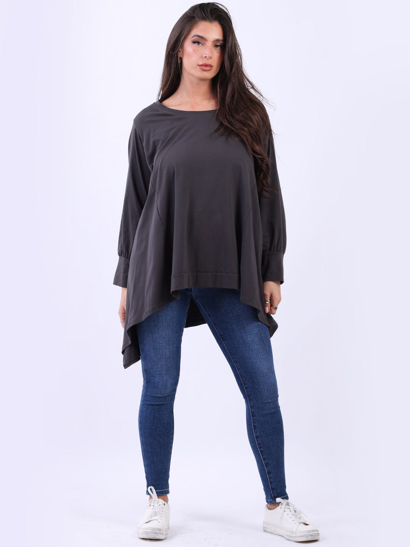 Plus Size Batwing Cotton Top Charcoal