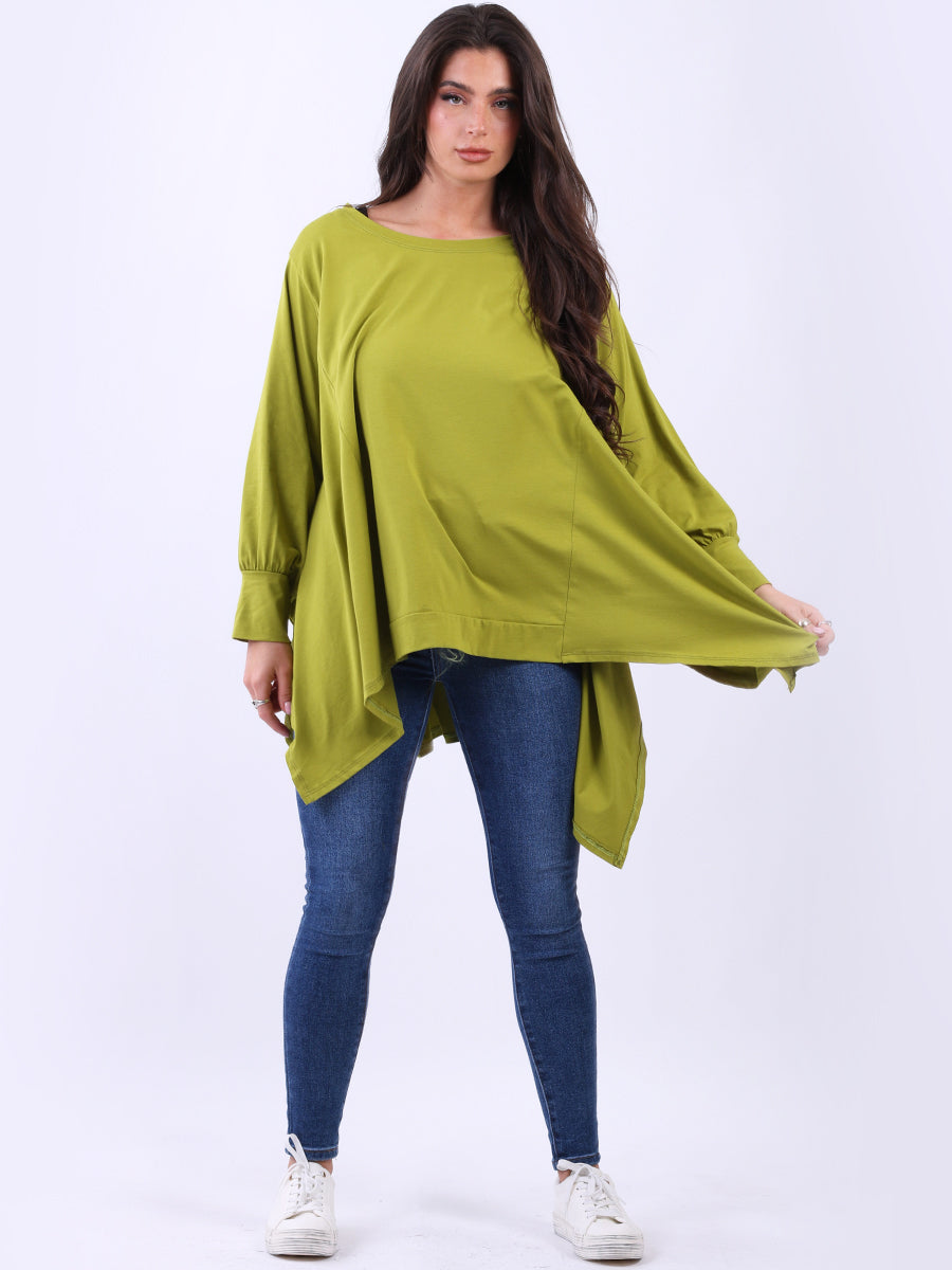 Plus Size Batwing Cotton Top Green