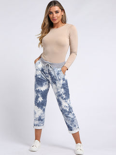 Tie & Dye Cotton Pants-Light Denim