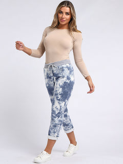 Tie & Dye Cotton Pants-Light Denim