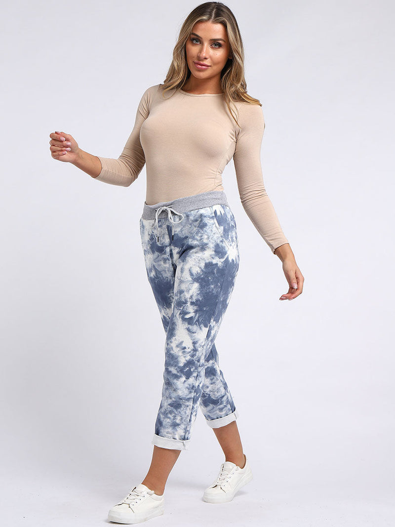 Tie & Dye Cotton Pants-Light Denim