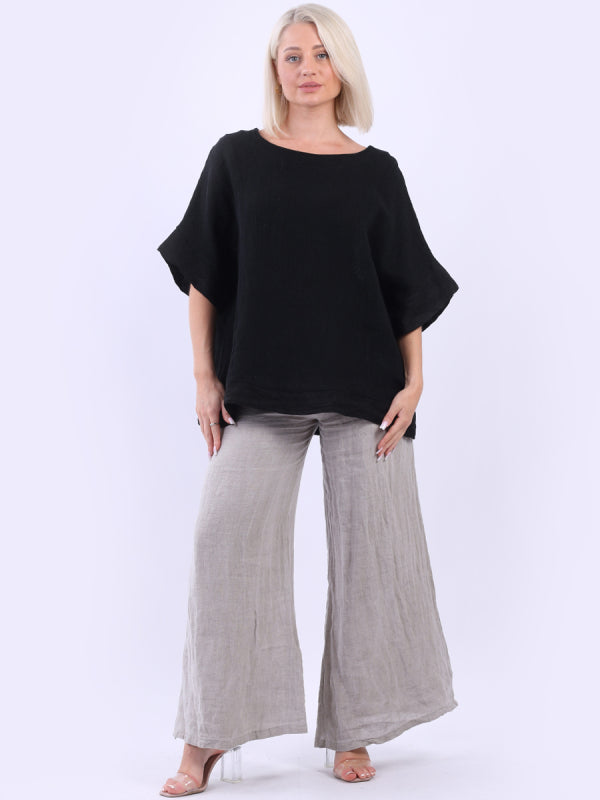 Vintage Washed Linen Top Black