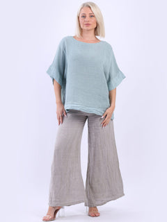 Vintage Washed Linen Top Ocean blue