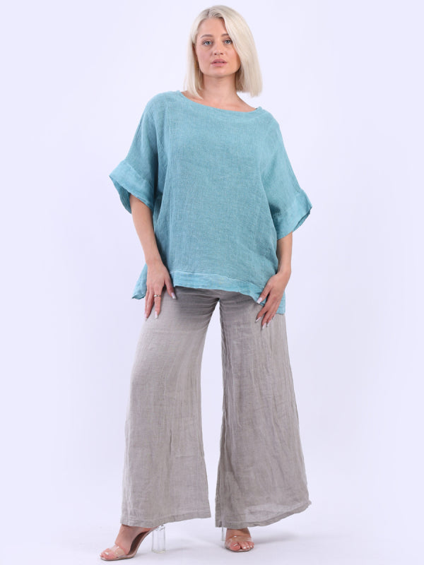 Vintage Washed Linen Top Teal