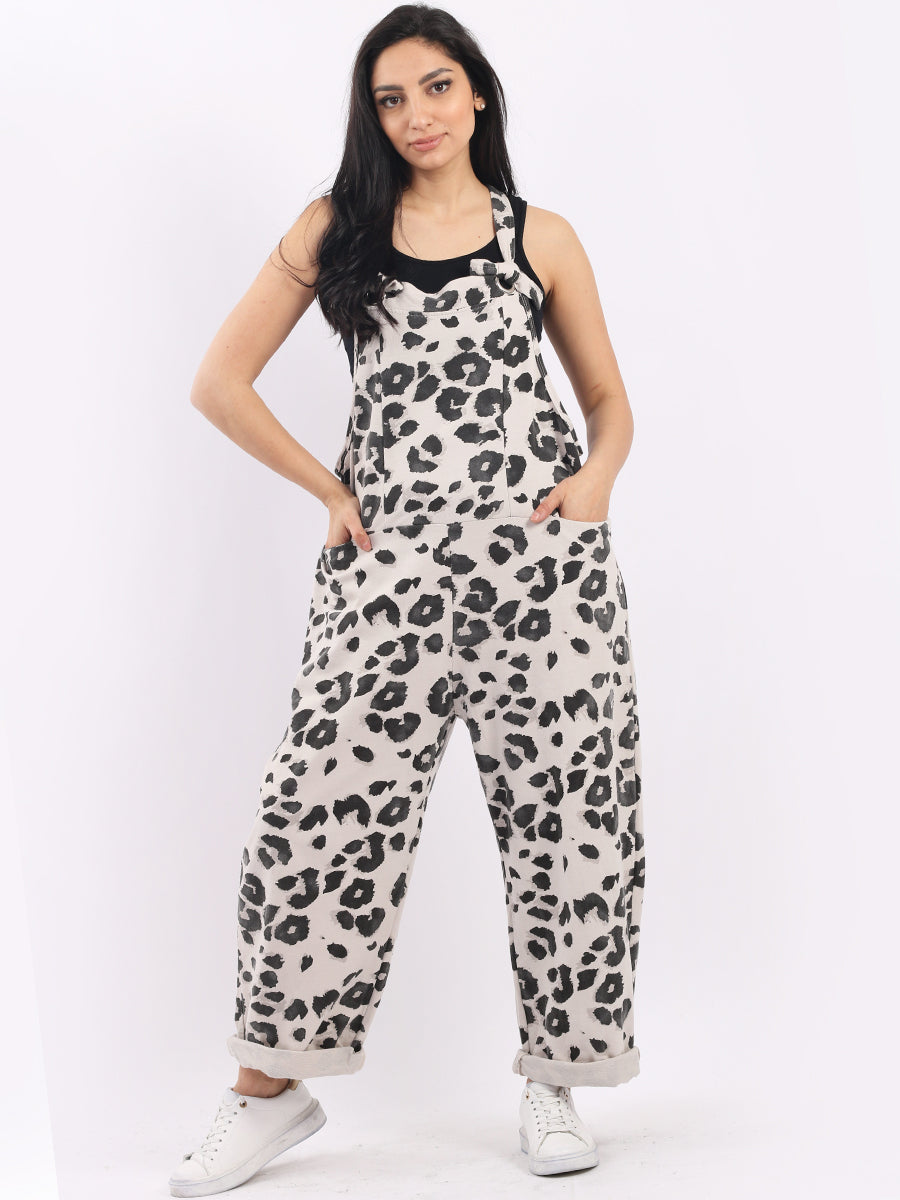 Leopard Cotton Dungaree Beige